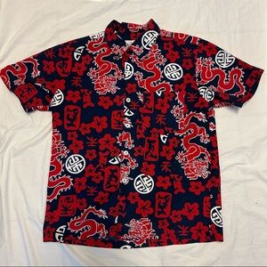 vintage Surfwaves brand Hawaiian shirt featuring an Asian-inspired dragons